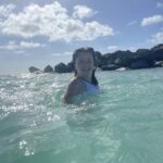 Gluten-free Traveling Family Trio enjoying a swim in Bahamas