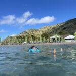 Gluten-free Traveling Family Trio enjoying a swim in St. Kitts