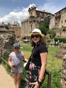 Gluten-Free Traveling Trio Family in Rome exploring Roman Forum