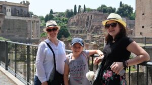 Gluten-Free Traveling Trio Family in Rome exploring Roman Forum