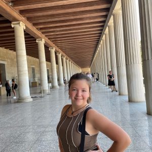 Traveling Trio Family exploring Athens Roman Agora & Museum, Greece