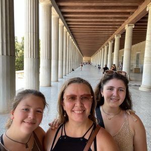 Traveling Trio Family exploring Athens Roman Agora & Museum, Greece