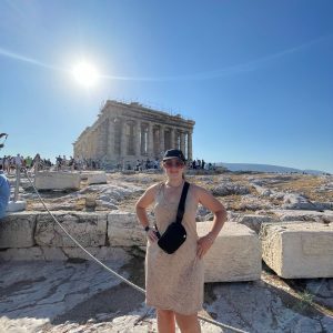 Traveling Trio Family exploring Athens Acropolis, Greece