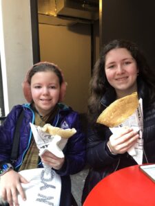 Gluten-Free Traveling Trio Family in New York city eating gluten-free pancakes