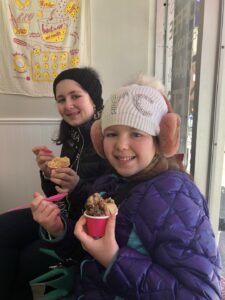 Gluten-Free Traveling Trio Family in New York eating gluten-free edible dough