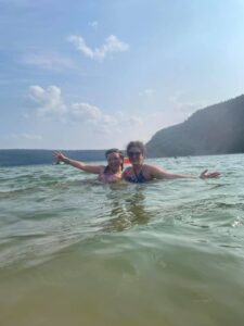 Gluten-free Traveling Trio Family swimming in Devil's Lake, Wisconsin