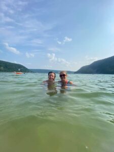 Gluten-free Traveling Trio Family swimming in Devil's Lake, Wisconsin