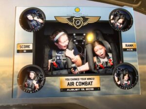 Gluten-Free Traveling Trio Family in Washington D.C. in simulator in Smithsonian National Air and Space Museum