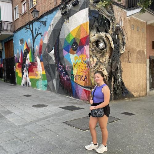 Traveling Trio Family exploring street art in Madrid, Spain